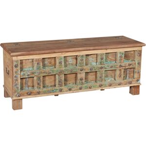 BISCOTTINI Chest, trunk, bench, container, case, antique original in teak wood carved with pickled finish