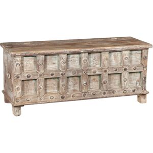 BISCOTTINI Chest, trunk, bench, container, case, antique original in teak wood carved with pickled finish