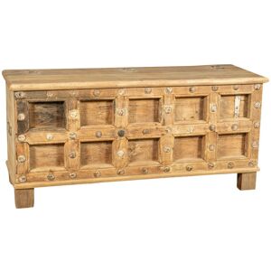 BISCOTTINI Chest, trunk, bench, container, case, antique original in teak wood carved with pickled finish