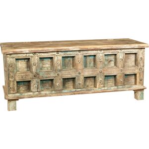 BISCOTTINI Chest, trunk, bench, container, case, antique original in teak wood carved with pickled finish