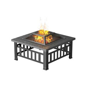 Devoko - outdoor fire pit with barbecue, square iron fire bowl fireplace for garden terrace, outdoor metal fire pit with waterproof cover, with spark