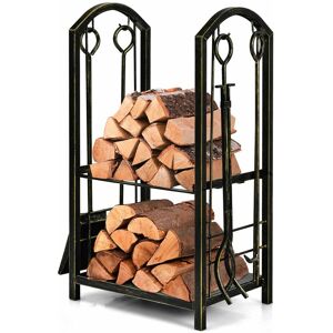 Costway - Fireplace Log Rack Set 4-Piece Fireplace Tools Wrought Iron Storage Logs Holder