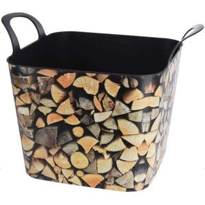 IDOOKA Flexible Garden Log Storage Plastic Tub Robust Durable Basket 36L Log Pattern - Brown,Grey