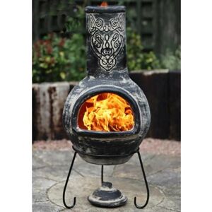 Wulfryc Wolf Grey Mexican Clay Chimenea Fire Pit Garden Heater Large - Gardeco