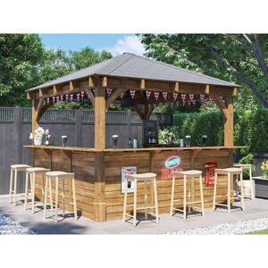 DUNSTER HOUSE LTD. Garden Bar Wooden Outdoor Pub Shed Gazebo Kiosk Counter Heavy Duty Pressure Treated Barzebo 3m x 3m Leviathan c