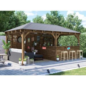 Dunster House Ltd. - Garden Bar Wooden Outdoor Pub Shed Gazebo Kiosk Counter Heavy Duty Pressure Treated Barzebo 6m x 3m Leviathan Back Wall