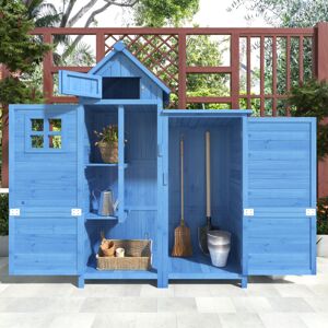 MODERNLUXE Garden shed in fir wood, Outdoor Storage with pvc roof, Garden Tool Organizer House, blue, 118 x 54 x 173 cm