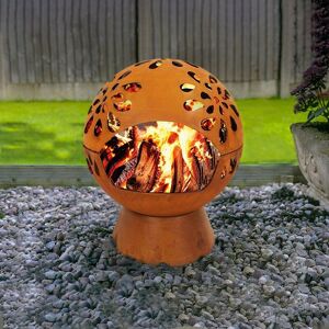 GARDENCO Globe Fire Pit - Large 60cm Outdoor Round Firepit for Garden or Patio includes weatherproof cover - Colour: Rusted