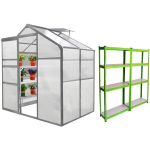 MONSTER SHOP Greenhouse Polycarbonate, Clear, Aluminium Frame, With 2 x