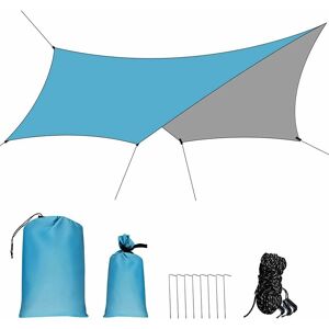 GROOFOO Camping Rainproof Tarp 3 x 3M / 3 x 4.45M, Waterproof Lightweight Hammock Tarp Sun Protection Tarp for Picnic, Backpacking, Outdoor Camping (Blue)