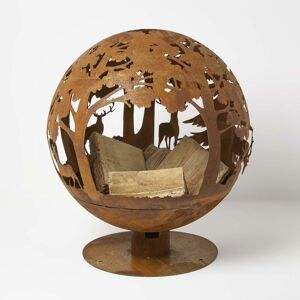 Homescapes - Decorative Fire Pit Globe with Laser Cut Woodland Scene - Brown - Brown - Brown