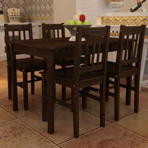 Dining Set 5 Pieces Pine Wood Brown VD08623 - Hommoo