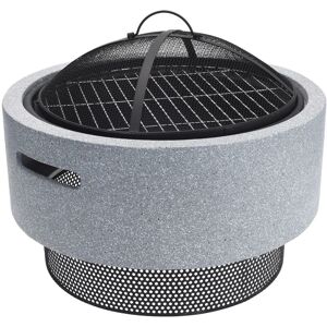 Idooka - Round Fire Bowl Pit Resin MgO Stone Charcoal bbq Rack Outdoor Garden Patio Grey - 7000140 - Grey