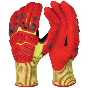 Skytec - Impact Resistant Gloves, Nitile Foam Coated, Red/Yellow, Size 8 - Red