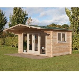 WORCESTER LOG CABINS Installed 4.0m x 3.0m Apex Contemporary Log Cabin With Double Doors - 34mm Wall Thickness includes Free Shingles Installation Included