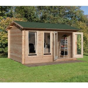 WORCESTER LOG CABINS Installed 4.0m x 3.0m Log Cabin With Double Doors - 34mm Wall Thickness includes Free Shingles Installation Included