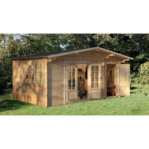 WORCESTER LOG CABINS Installed 4.5m x 3.5m Leisure Log Cabin With Glazed Double Doors - 34mm Wall Thickness includes Free Shingles Installation Included