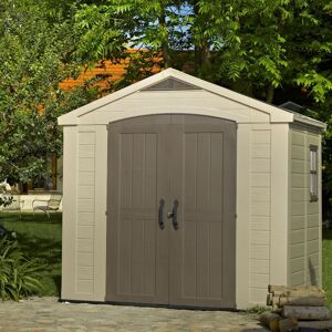 Factor Beige Garden Shed 8 x 6 ft Apex Outdoor Storage Wood Effect Resin - Keter