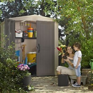 Factor Beige Garden Shed 6 x 6 ft Apex Outdoor Storage Wood Effect Resin - Keter