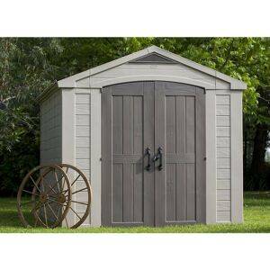 Factor Beige Garden Shed 8 x 11 ft Apex Outdoor Storage Wood Effect Resin - Keter