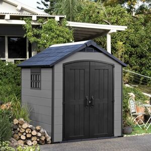 Premier Grey 757 Garden Shed 7.5 x 7 ft Apex Outdoor Storage Wood Effect - Keter