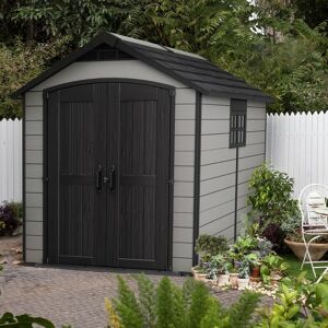 Premier Grey 759 Garden Shed 7.5 x 9 ft Apex Outdoor Storage Wood Effect - Keter