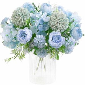 LangRay Artificial Flowers, Artificial Flowers Decorative Artificial Peony Faux Silk Hydrangea Decoration Plastic Carnation Flower Arrangements