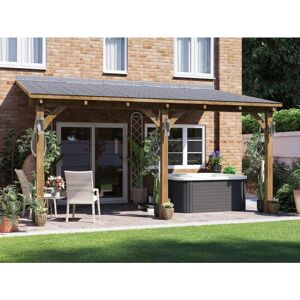 DUNSTER HOUSE LTD. Lean To Wooden Gazebo Canopy Kit Patio Garden Shelter Car Port with Roof Shingles Leviathan 5m x 3m