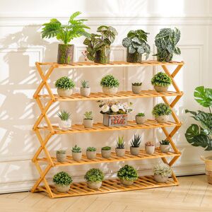 Livingandhome - 5 Tier Bamboo Flower Stand Rack Indoor for Patio Garden Balcony