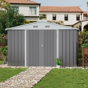 LIVINGANDHOME Grey 305cm Outdoor Garden Metal Storage Shed