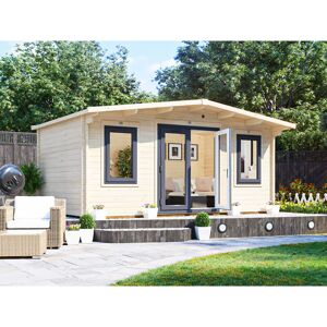 DUNSTER HOUSE LTD. Log Cabin Severn 5m x 3m - Garden Home Office Man Cave Workshop Summerhouse Shed 45mm Walls Double Glazed and Roof Shingles