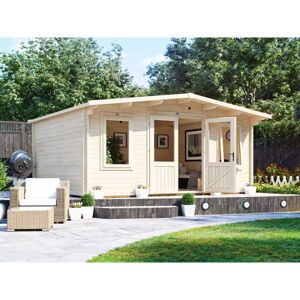 DUNSTER HOUSE LTD. Log Cabin Severn 5m x 4m - Garden Home Office Man Cave Workshop Summerhouse Shed 45mm Walls Double Glazed and Roof Shingles