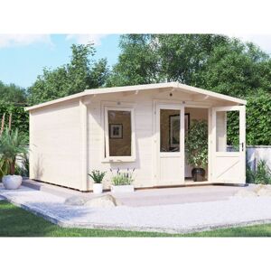 DUNSTER HOUSE LTD. Log Cabin Rhine 4m x 4m - Garden Summer House Workshop Man Cave Home Office Shed 45mm Walls Double Glazed and Roof Shingles