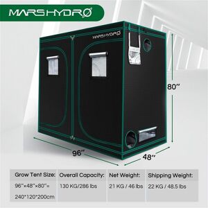 Mars Hydro - 120x240x200cm Reflective Mylar 1680D Grow Tent Indoor Plant Room Box - Black