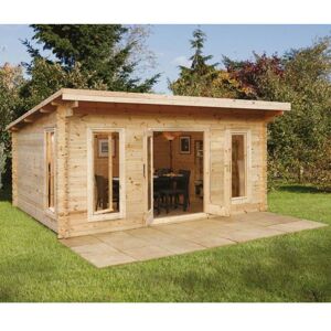 FOREST Mendip 5.0m x 4.0m Log Cabin - Pent Roof, Double Glazed, 34kg Polyester Felt, plus Underlay