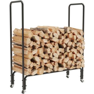 Unho - Metal Heavy Duty Firewood Log Rack Long Storage Holder with Wheel Garden Indoor