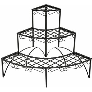 Tectake - Corner Plant Stand, 3 tiers - outdoor plant stand, pot stand, plant shelf - black