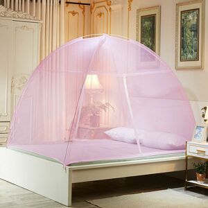 Denuotop - Mosquito net bed & garden dome pop up zipper pink 120200cm