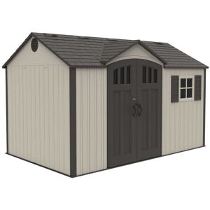 SALFORD PLASTIC SHEDS Oos - Back October 2021 - 12.5 x 8 Life Plus Plastic Apex Shed With Plastic Floor + 1 Window (3.81m x 2.43m)