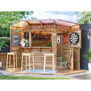 DUNSTER HOUSE LTD. Outdoor Bar Shed Serving Hatch Kiosk - The Hangover Corner Garden Bar iii Fully Loaded Decking 2.4m x 2.4m