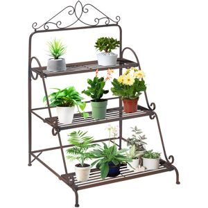 Outsunny - 3 Tier Metal Plant Stand, Flower Pot Display Shelf Indoor & Outdoor - Brown