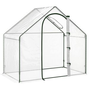 Outsunny - Walk-In Portable Greenhouse Mini Grown House Steel Frame Window White - Green