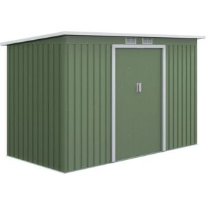 Outsunny - 9 x 4FT Outdoor Metal Frame Garden Storage Shed w/ 2 Door Green - Green