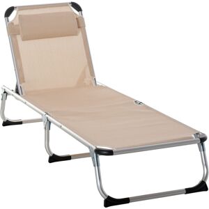 Outsunny - Folding Outdoor Reclining Sun Lounger Chair Aluminium Frame Khaki - Khaki