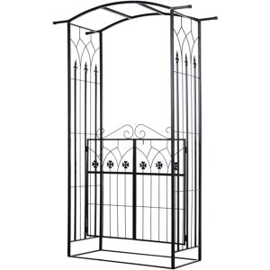 Outsunny - Garden Entrance Arch Bench Outdoor Patio Rose Trellis Climbing Plant - Matte Black