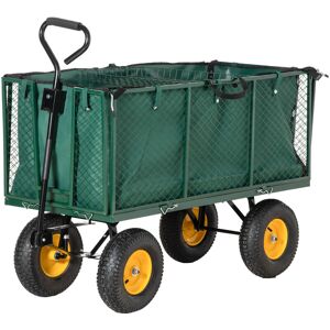 Outsunny Heavy Duty Garden Cart Truck Trolley Wheelbarrow Trailer - dark green