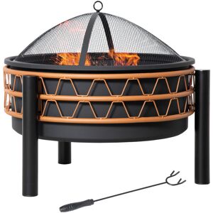 Outsunny - Outdoor Fire Pit Portable Firebowl w/ Cover Poker For Patio Backyard - Black