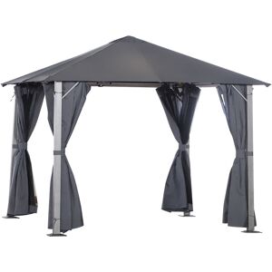 Outsunny - Outdoor Gazebo Steel Wood Grain Frame Mesh Curtain Sun Shelter - Grey