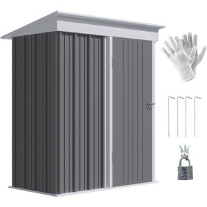 5x3ft Steel Small Garden Shed, Outdoor Lean-to Shed Grey - Grey - Outsunny