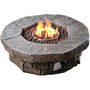 Teamson Home - Outdoor Garden Large Round Propane Gas Fire Pit Table Burner, Smokeless Low Firepit, Patio Furniture Heater with Lava Rocks & Cover